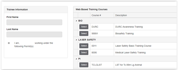 training main screen